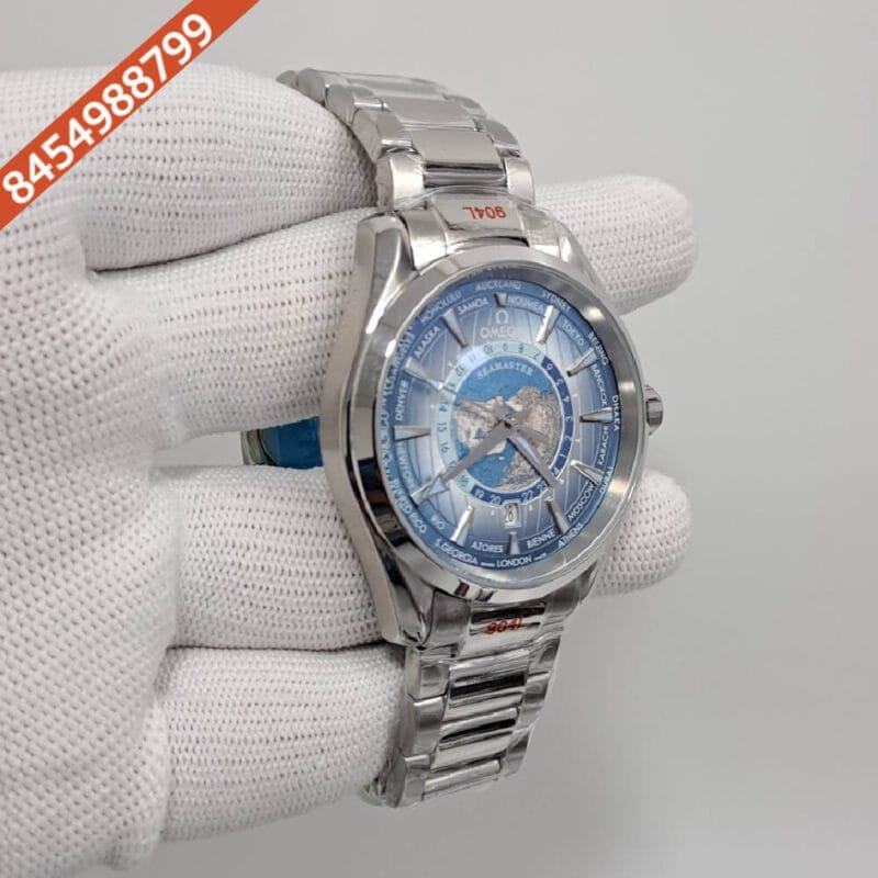 Omega Seamaster Aqua Tera World Time Blue Dial Stainless Steel Strap Swiss Automatic Watch - Image 2