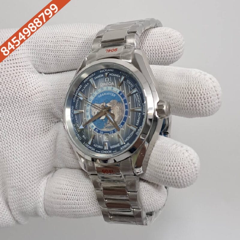 Omega Seamaster Aqua Tera World Time Blue Dial Stainless Steel Strap Swiss Automatic Watch - Image 3