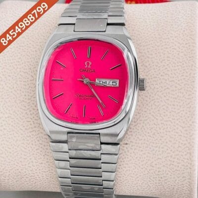 Omega Seamaster Square Steel Dark Pink Dial Swiss Watch
