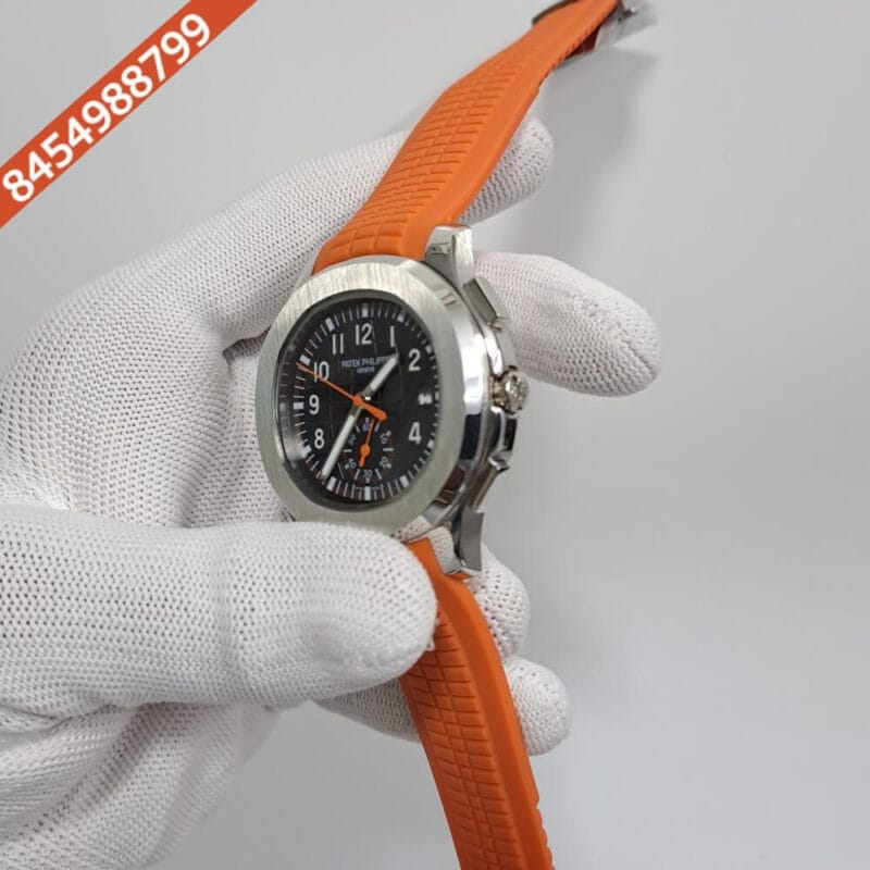 Patek Philippe Aquanaut GMT Black Dial Orange Rubber Strap Swiss Automatic Watch - Image 3