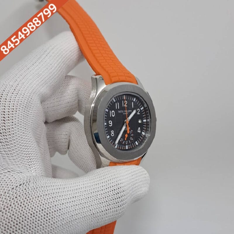 Patek Philippe Aquanaut GMT Black Dial Orange Rubber Strap Swiss Automatic Watch - Image 2