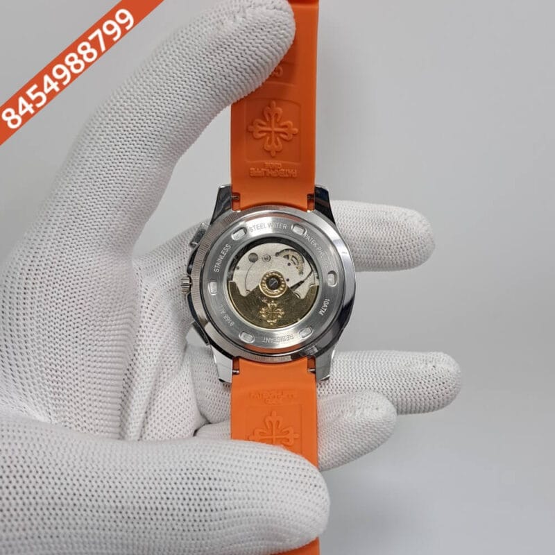 Patek Philippe Aquanaut GMT Black Dial Orange Rubber Strap Swiss Automatic Watch - Image 4