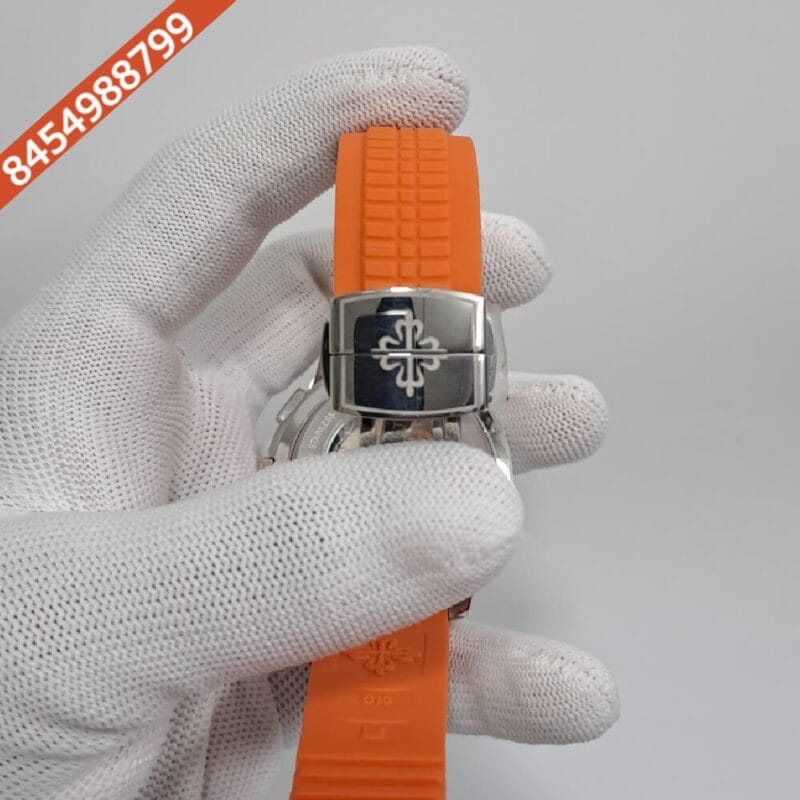 Patek Philippe Aquanaut GMT Black Dial Orange Rubber Strap Swiss Automatic Watch - Image 5