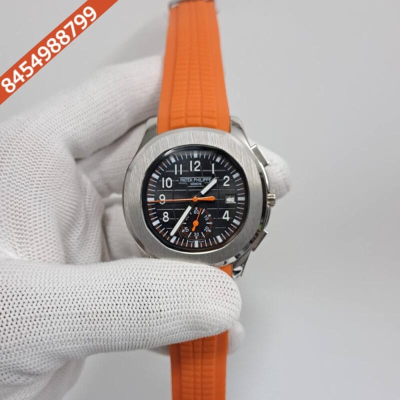 Patek Philippe Aquanaut GMT Black Dial Orange Rubber Strap Swiss Automatic Watch