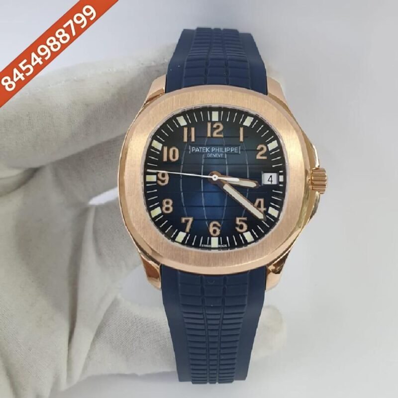 Patek Philippe Aquanaut Rose Gold Blue Rubber Strap Swiss ETA Caliber 5168G Valjoux Movement Automatic Watch