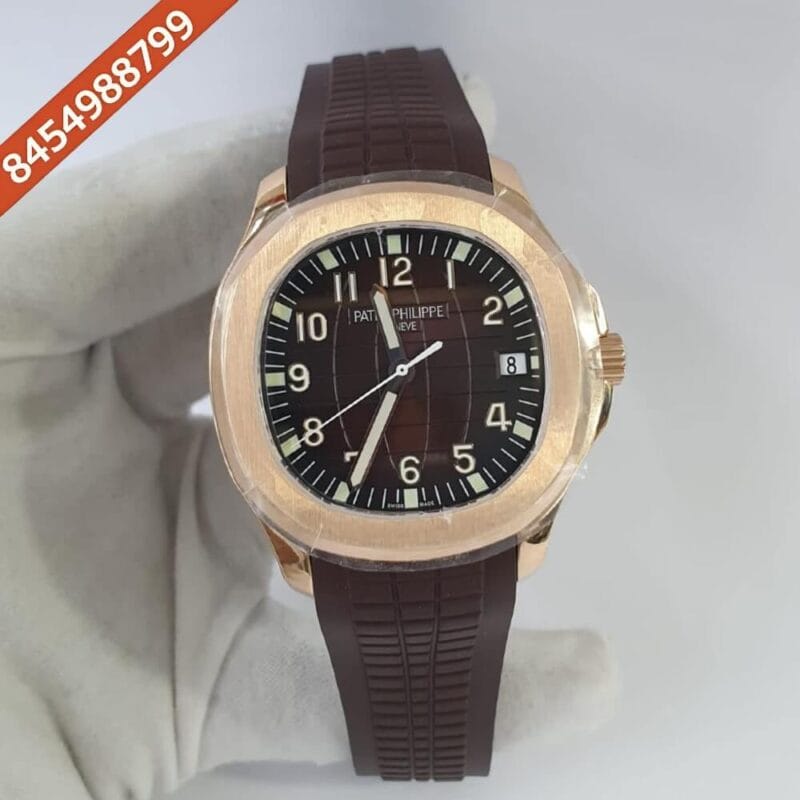 Patek Philippe Aquanaut Rose Gold Brown Rubber Strap Swiss ETA Caliber 5168G Valjoux Movement Automatic Watch