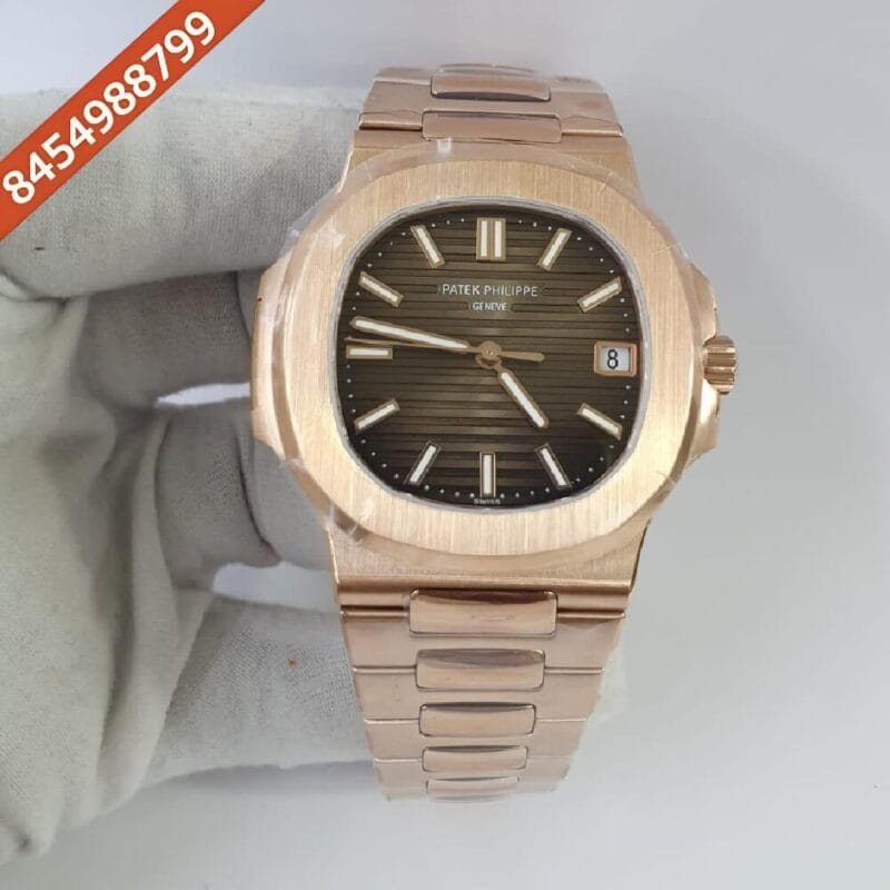 Patek Philippe Nautilus Rose Gold Brown Dial Swiss ETA Caliber 26-330 Automatic Movement Watch