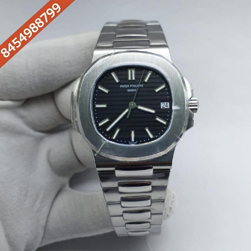 Patek Philippe Nautilus Silver Black Dial Swiss ETA Caliber 26-330 Automatic Movement Watch