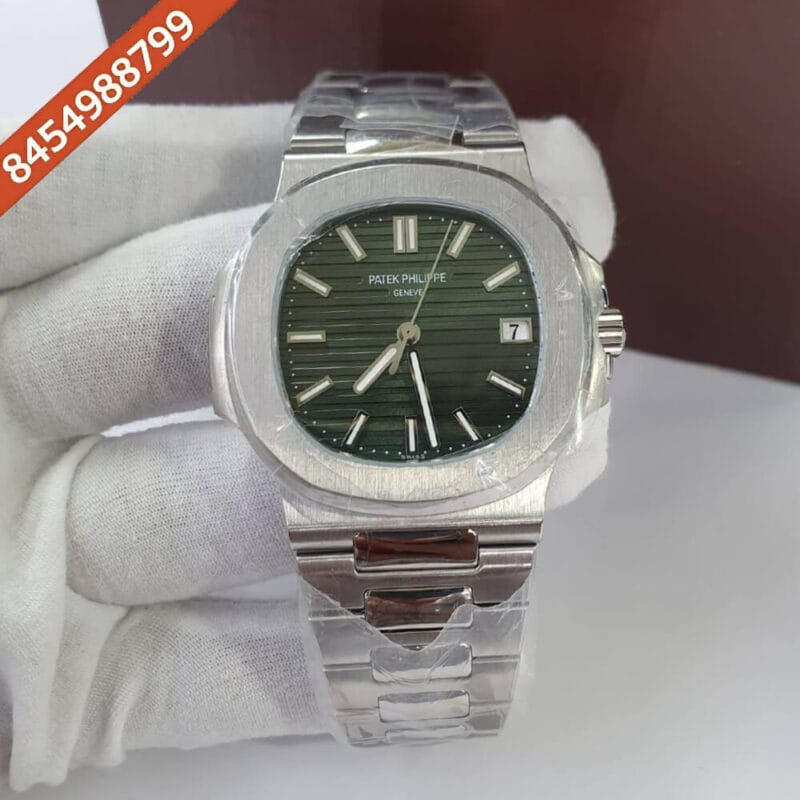Patek Philippe Nautilus Silver Green Dial Swiss ETA Caliber 26-330 Automatic Movement Watch