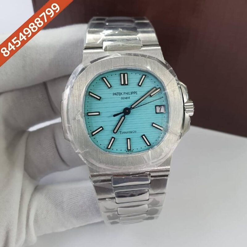 Patek Philippe Nautilus Silver Skyblue Dial Swiss ETA Caliber 26-330 Automatic Movement Watch