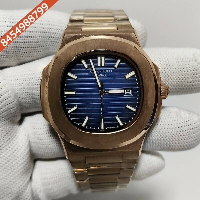 Patek Phillippe Nautilus Rose Gold Blue Dial Swiss Automatic Watch