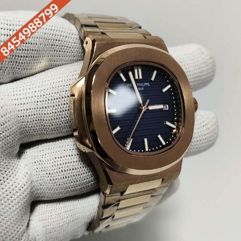 Patek Phillippe Nautilus Rose Gold Blue Dial Swiss Automatic Watch - Image 3