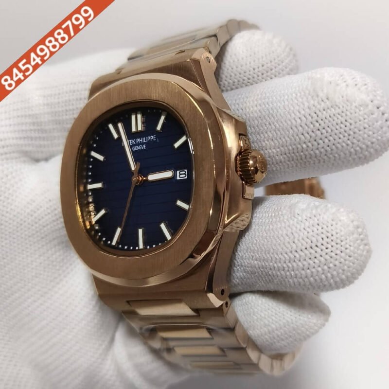 Patek Phillippe Nautilus Rose Gold Blue Dial Swiss Automatic Watch - Image 2