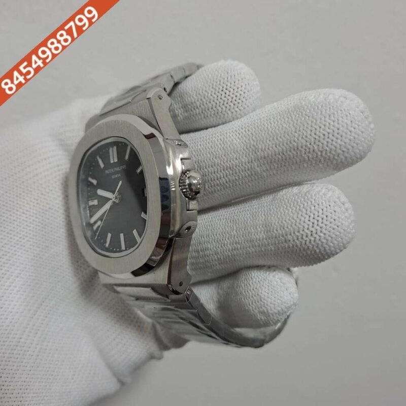 Patek Phillippe Nautilus Silver Black Dial Swiss Automatic Watch - Image 4