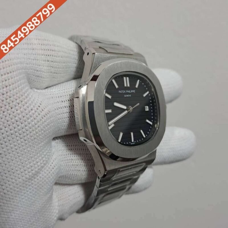 Patek Phillippe Nautilus Silver Black Dial Swiss Automatic Watch - Image 3