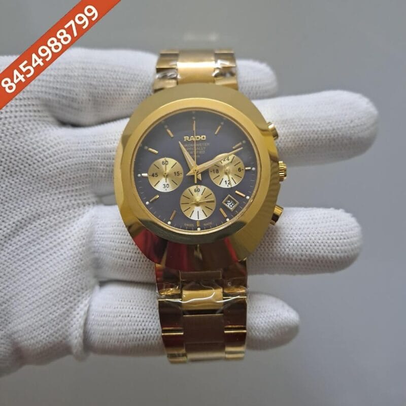Rado Diastar Chronograph Full Gold Black Dial Watch