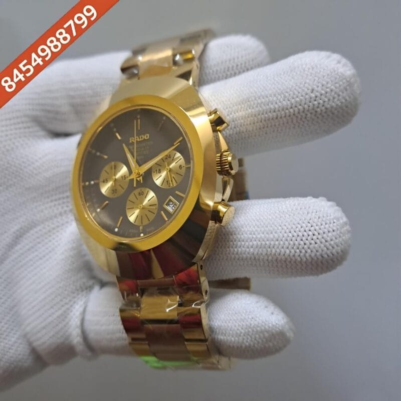 Rado Diastar Chronograph Full Gold Black Dial Watch - Image 4