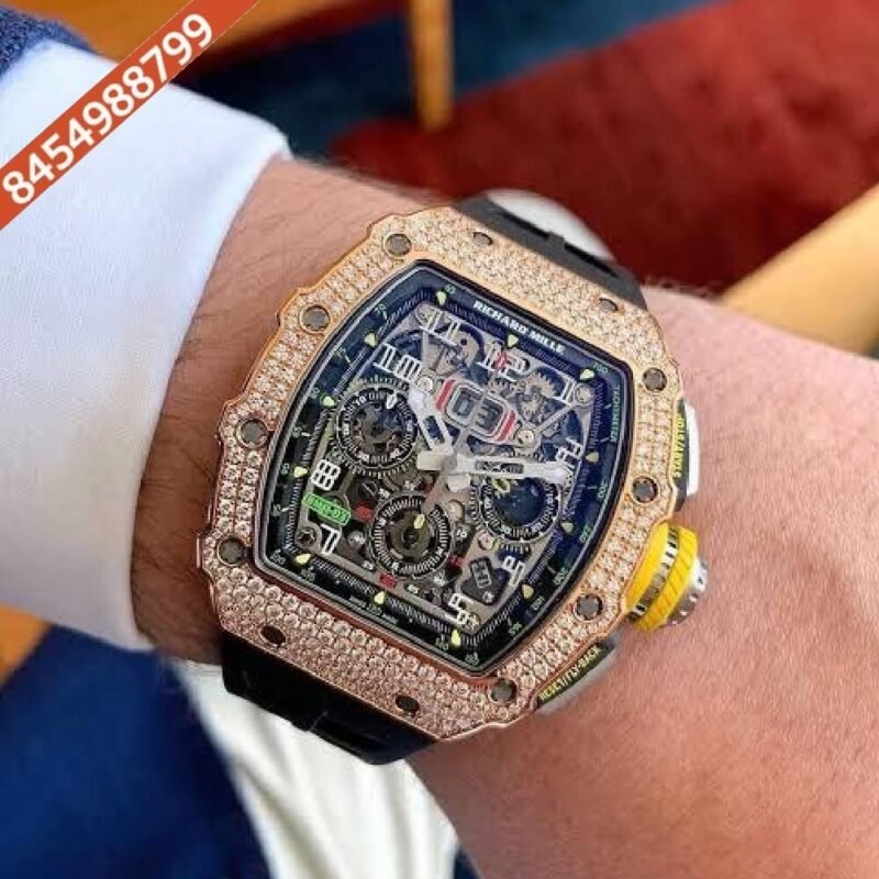 Richard Mille RM 011 03 Rose Gold Black Dial Diamond Swiss ETA Automatic Watch - Image 2