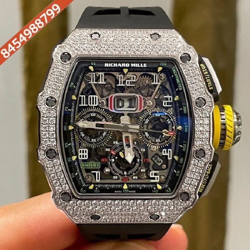 Richard Mille RM 011 03 Silver Black Dial Diamond Swiss ETA Automatic Watch - Image 2