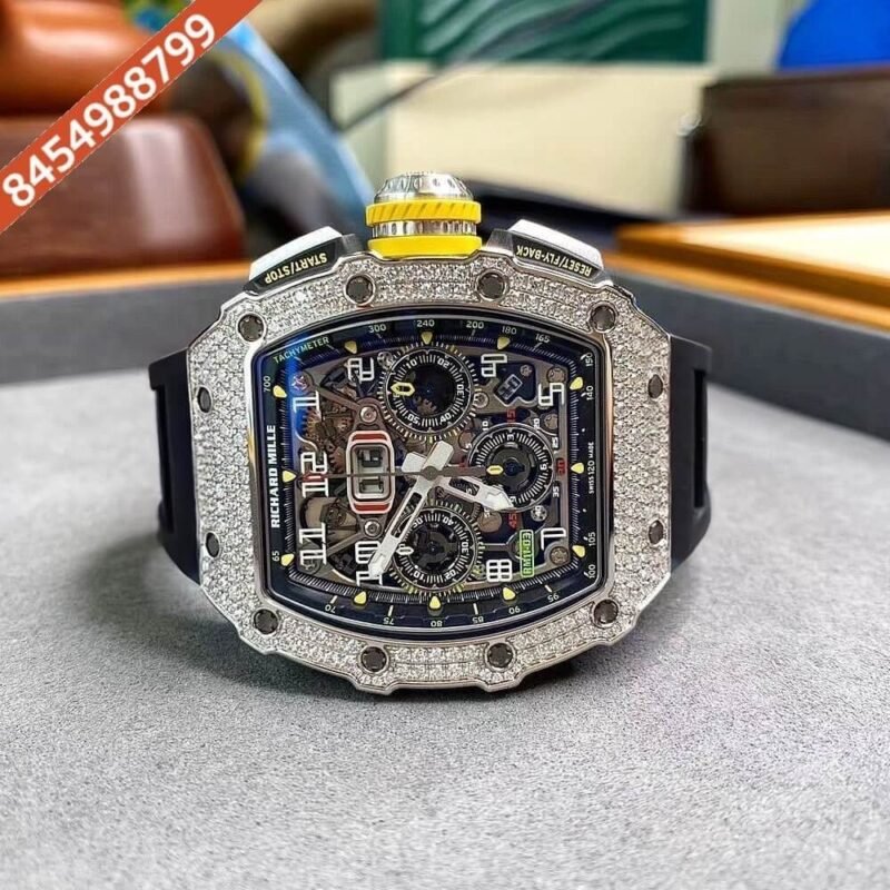 Richard Mille RM 011 03 Silver Black Dial Diamond Swiss ETA Automatic Watch - Image 4