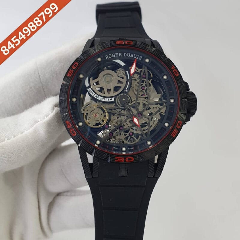 Roger Dubuis Oblvlo Cyber Skeleton Edition Black Dial Black Rubber Strap Swiss Automatic Watch