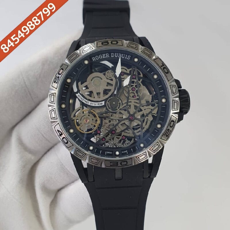 Roger Dubuis Oblvlo Cyber Skeleton Edition Grey Dial Black Rubber Strap Swiss Automatic Watch