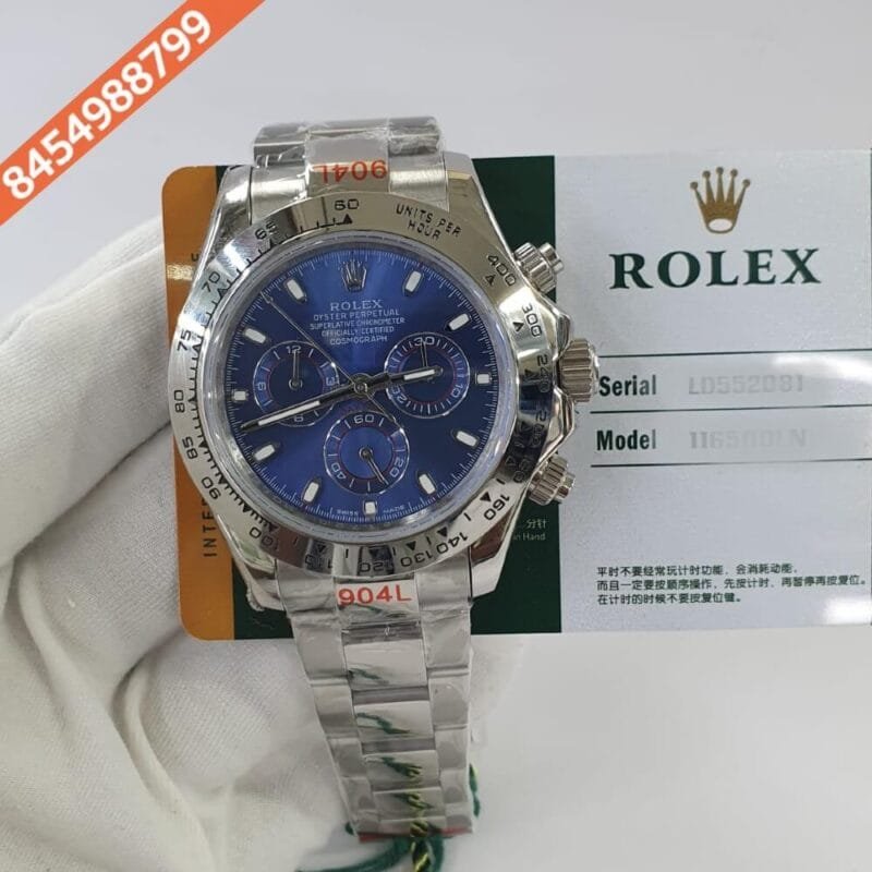 Rolex Cosmograph Daytona Full Silver Blue Dial Swiss ETA Calibre 4130 Automatic Movement Watch