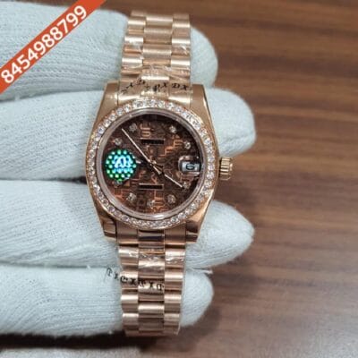 Rolex Date -Just Diamond Bazel Brown Dial Swiss Automatic Watch Ledies