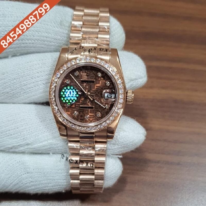 Rolex Date -Just Diamond Bazel Brown Dial Swiss Automatic Watch Ledies