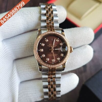 Rolex Date-Just Diamond Bazel Dual Tone Brown Dial Swiss Automatic Watch