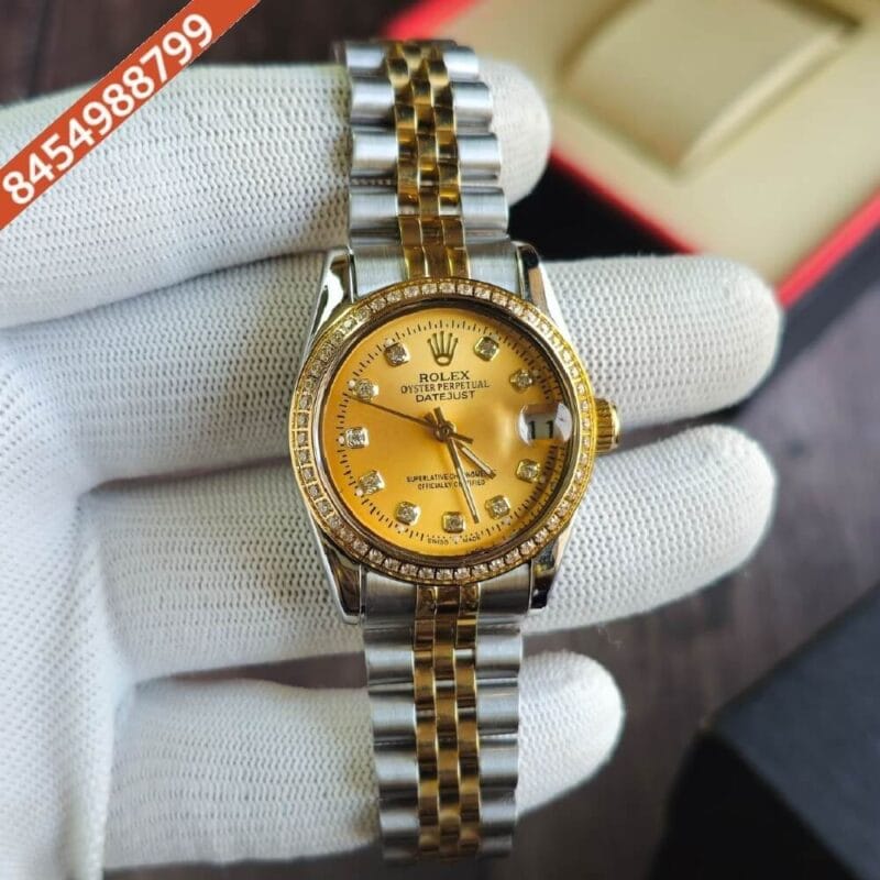 Rolex Date-Just Diamond Bazel Dual Tone Golden Dial Swiss Automatic Watch