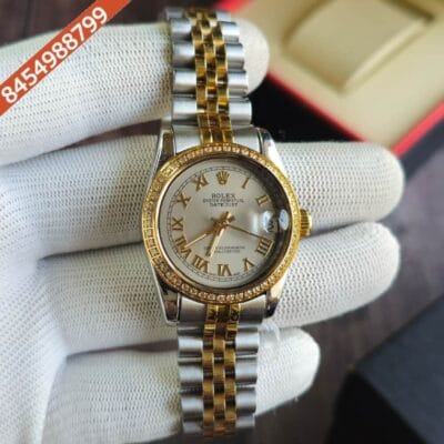 Rolex Date-Just Diamond Bazel Dual Tone Grey Dial Swiss Automatic Watch