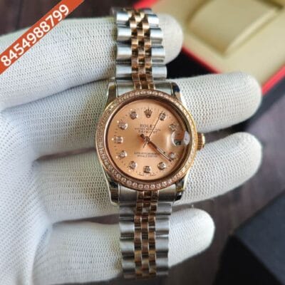 Rolex Date-Just Diamond Bazel Dual Tone Rose Gold Dial Swiss Automatic Watch