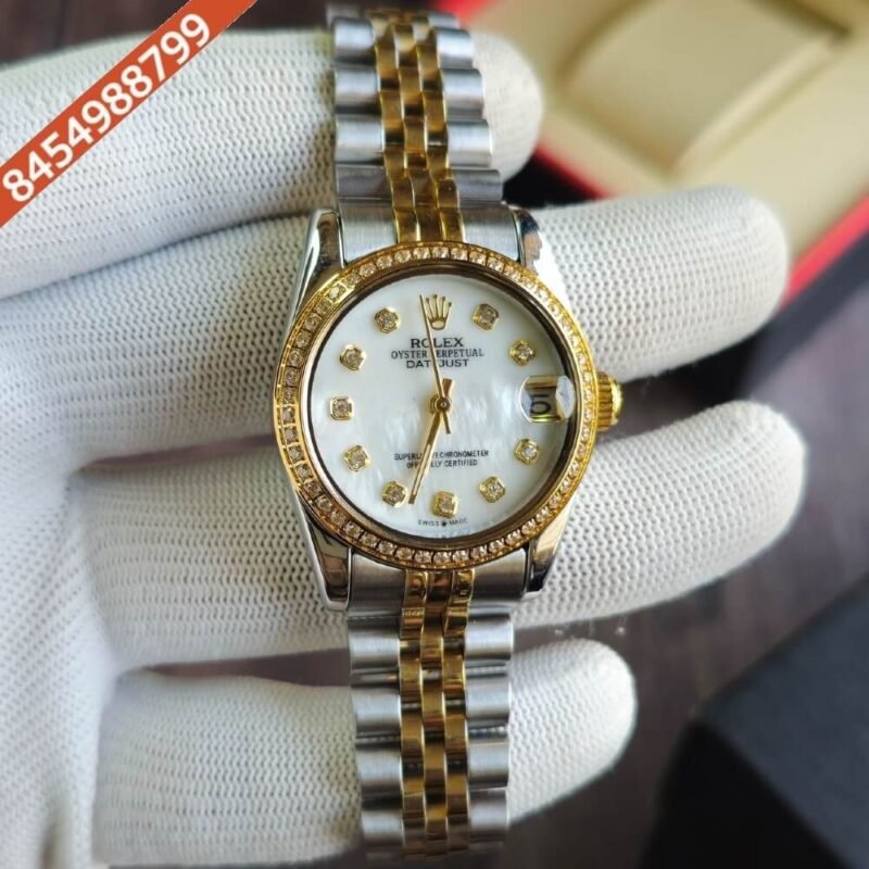 Rolex Date-Just Diamond Bazel Dual Tone White Dial Swiss Automatic Watch