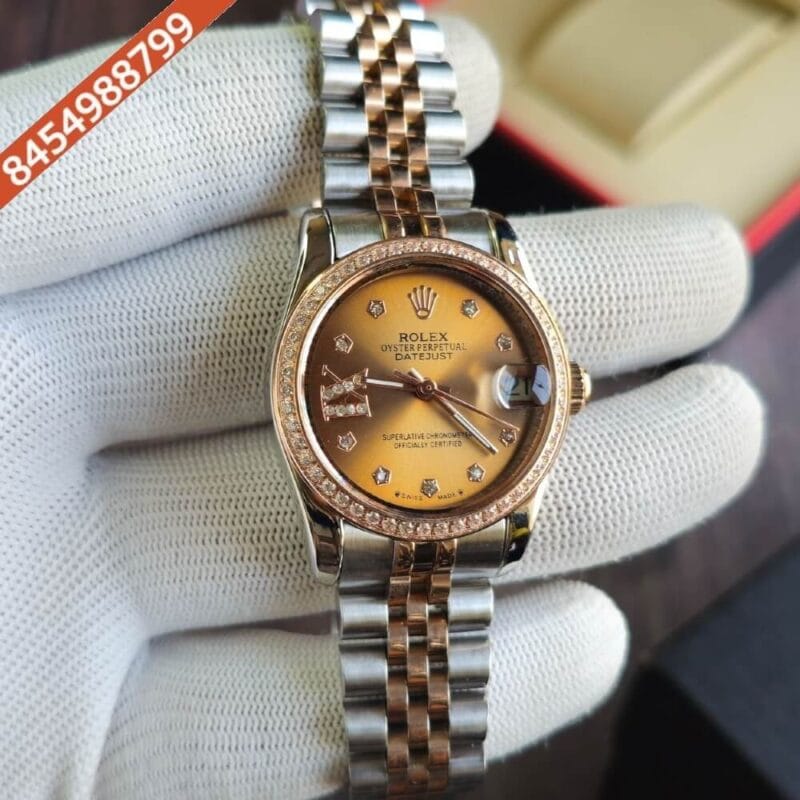Rolex Date-Just Diamond Bazel Dual Tone Yellow Dial Swiss Automatic Watch