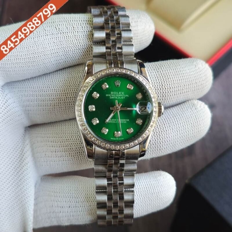 Rolex Date-Just Diamond Bazel Silver Green Dial Swiss Automatic Watch