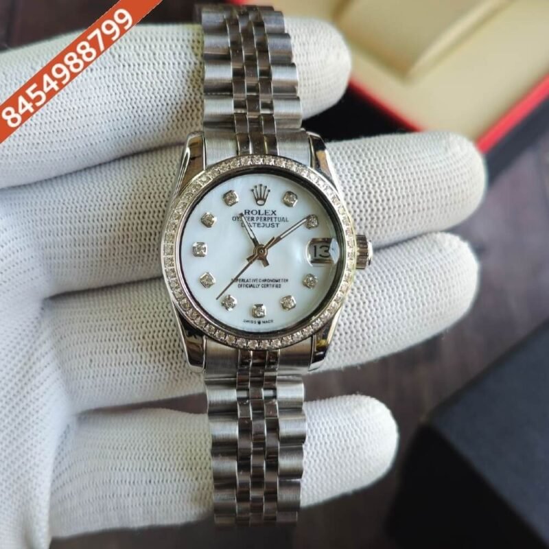 Rolex Date-Just Diamond Bazel Silver White Dial Swiss Automatic Watch