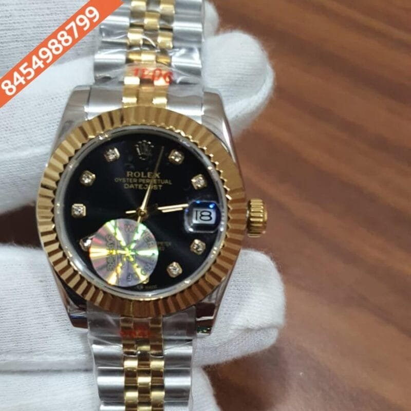 Rolex Date Just Diamond Marker Black Dial Swiss Automatic Watch