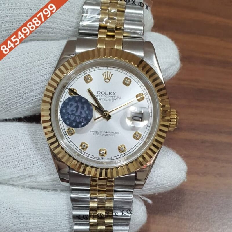 Rolex Date-Just Diamond Marker Dual Tone White Dial Swiss Automatic Watch