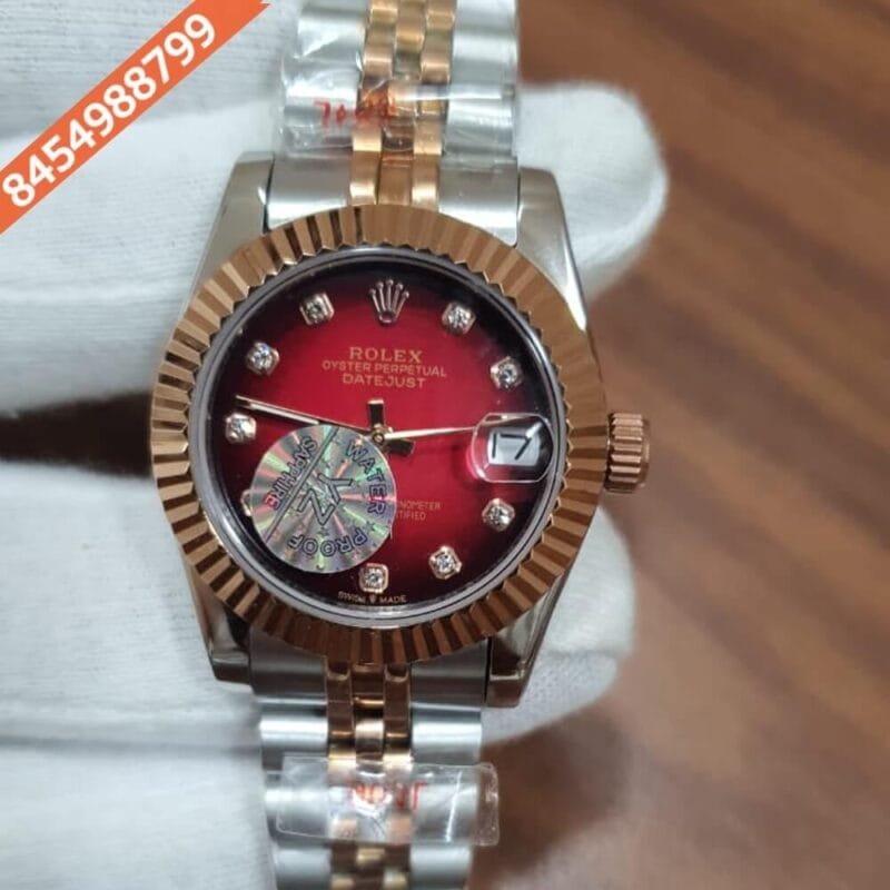 Rolex Date Just Diamond Marker Red Dial Swiss Automatic Watch