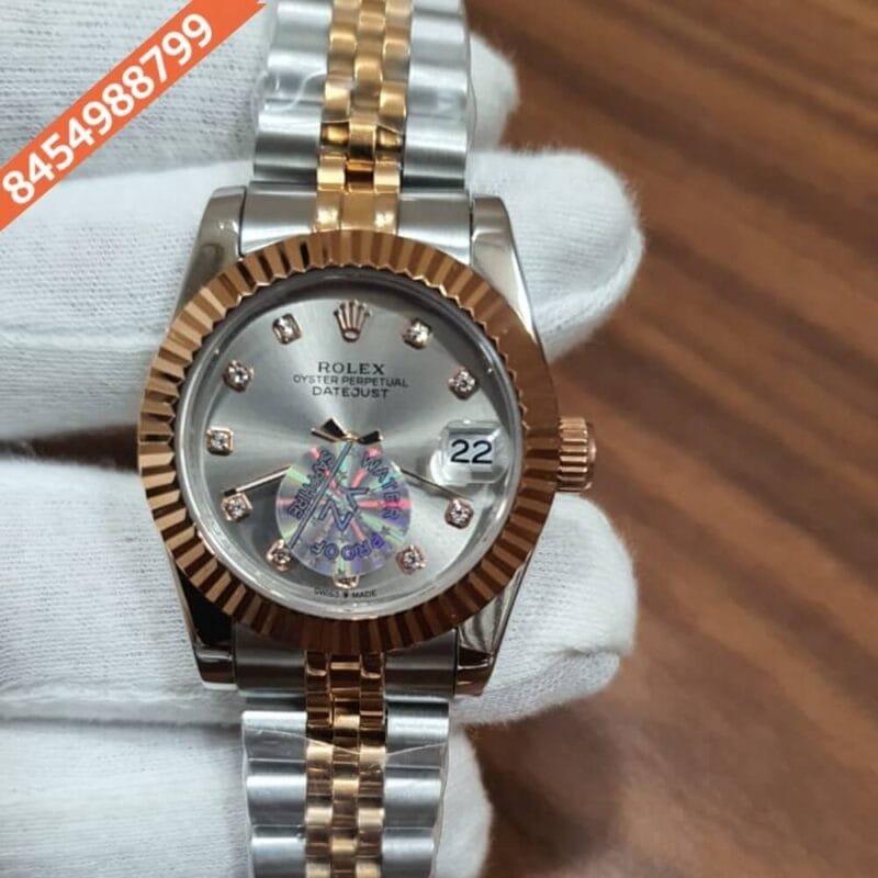 Rolex Date-Just Dual Tone Grey Dial  Diamond Marker Swiss Automatic Watch