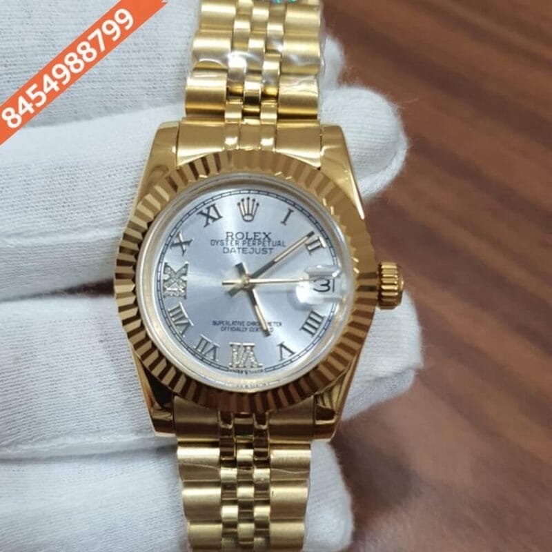 Rolex Date-Just Full Gold Silver Dial  Roman Marker Swiss Automatic Watch