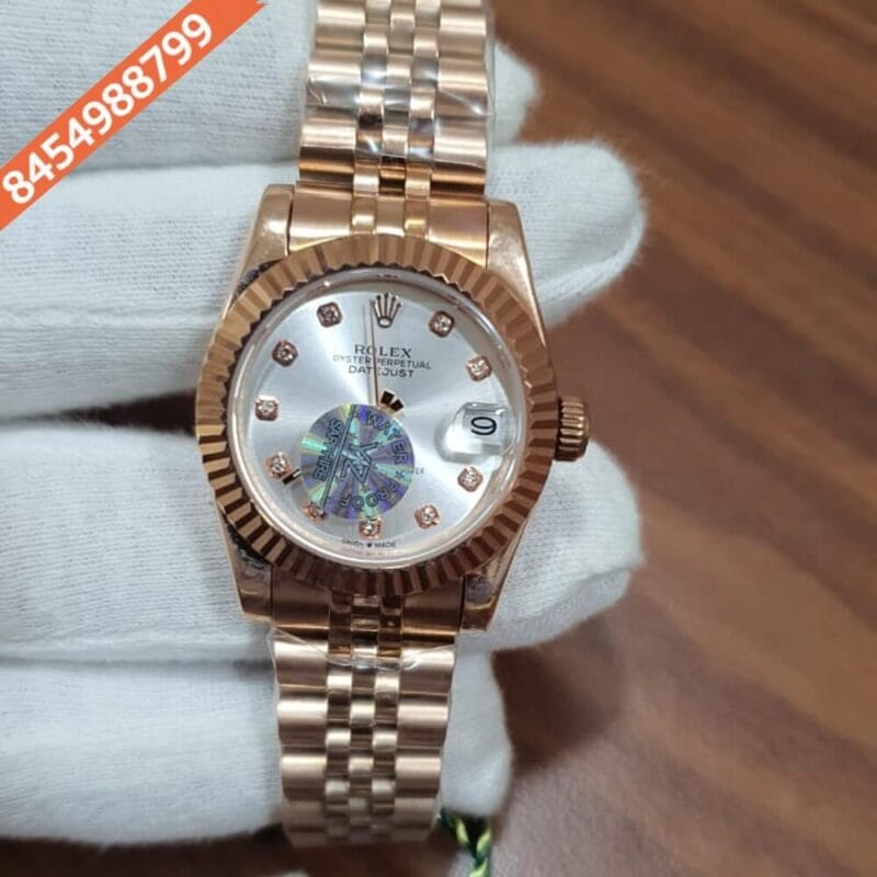 Rolex Date-Just Full Rose Gold White Dial Diamond Marker Swiss Automatic Watch