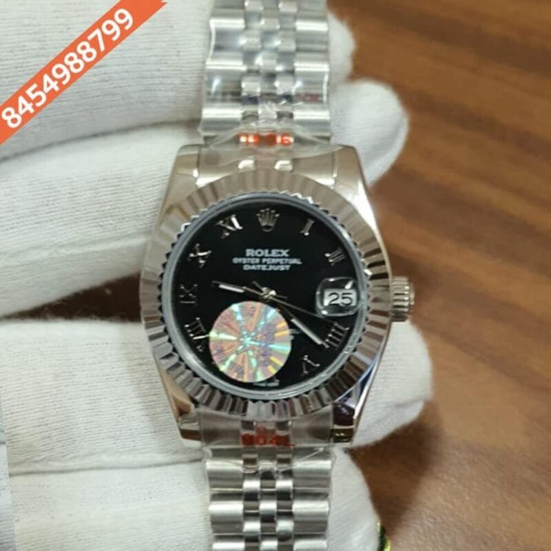 Rolex Date-Just Full Silver BlackDial  Roman Marker Swiss Automatic Watch