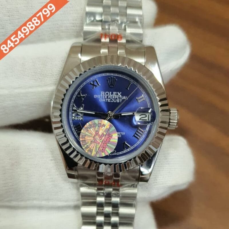 Rolex Date-Just Full Silver Blue Dial Roman Marker Swiss Automatic Watch