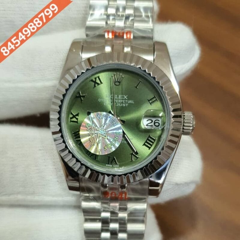 Rolex Date-Just Full Silver Green Dial Roman Marker Swiss Automatic Watch