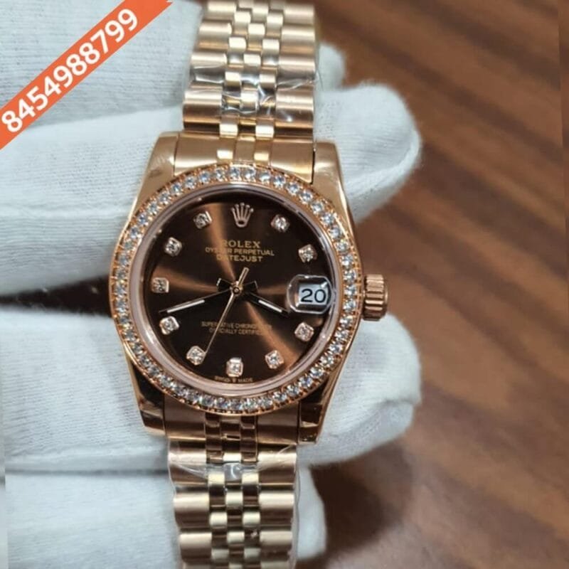 Rolex Date-Just Rose Gold Brown Dial  Diamond Marker Swiss Automatic Watch