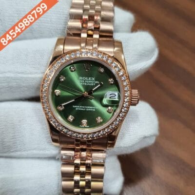 Rolex Date-Just Rose Gold Green Dial  Diamond Bazel Swiss Automatic Watch