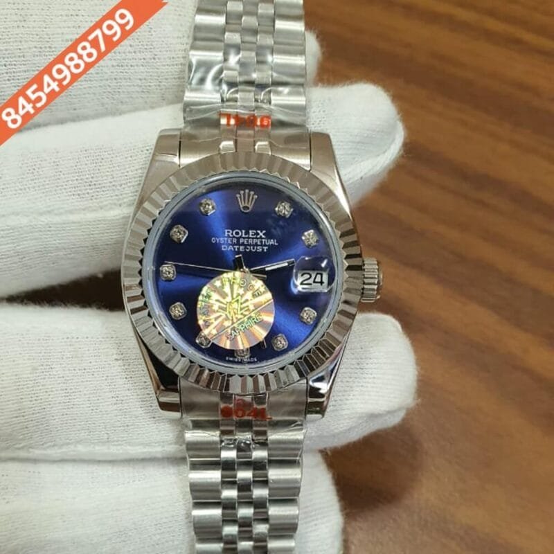 Rolex Date-Just Silver Blue Dial  Diamond Marker Swiss Automatic Watch