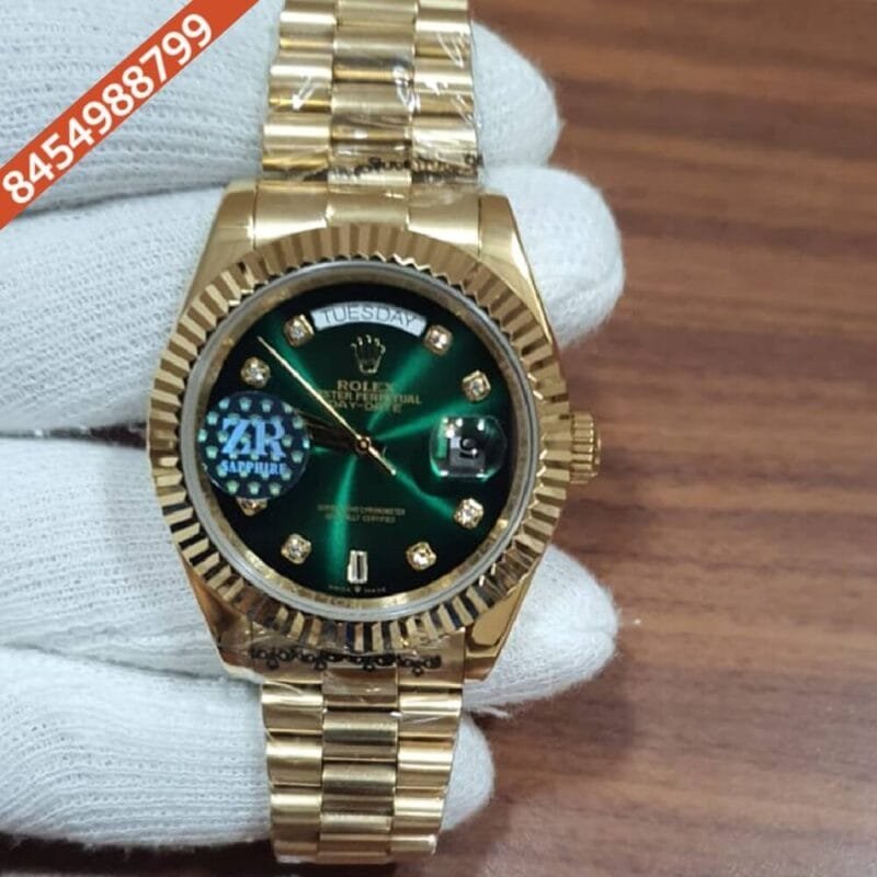 Rolex Day Date Diamond Marking Gold Green Dial Swiss Automatic Watch